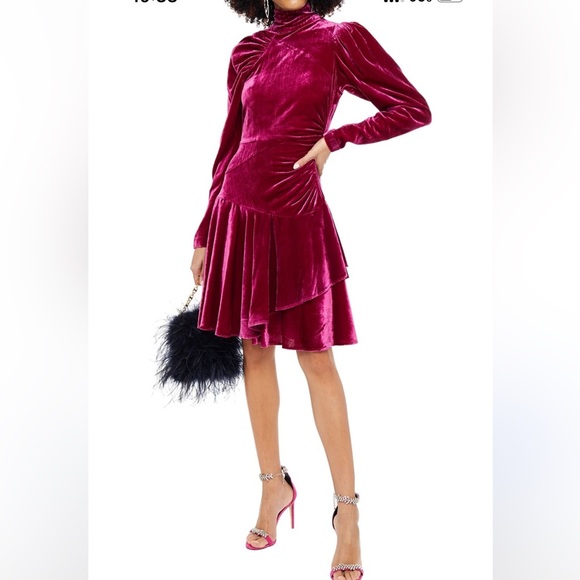 Rotate Birger Christensen Number 25 Gathered Crushed Velvet Dress Pink size 34 - Picture 1 of 8